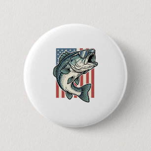 Badge Rond 5 Cm Lunettes de soleil de pêche à la basse patriotique