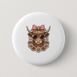 Badge Rond 5 Cm Lunettes de soleil de vache des Highlands mignonne