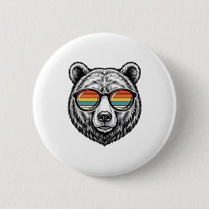 Badge Rond 5 Cm lunettes de soleil vintage ours graphique vectorie