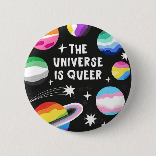 BADGE ROND 5 CM " L'UNIVERS EST UN INSTRUMENT QUEER " (Devant)