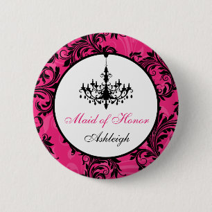 Badge Rond 5 Cm Lustre rose noir blanc Maid of Honor Pin