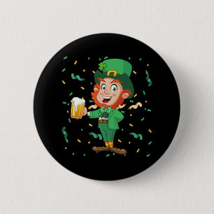 Badge Rond 5 Cm Lutin buvant de la bière St. Patrick's Day