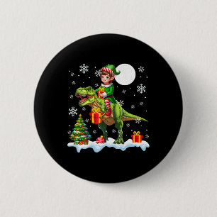 Badge Rond 5 Cm Lutin chevauchant un T-rex Arbre de Noël Lumières 