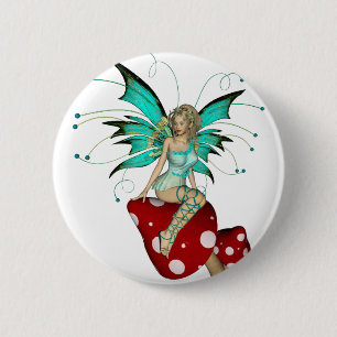Badge Rond 5 Cm Lutin turquoise et champignons 3D