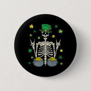 Badge Rond 5 Cm Lutins squelette Saint-Patrick Shamrock clou de gi