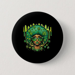 Badge Rond 5 Cm Lutrin afro-américaine féminine Saint-Patrick noir