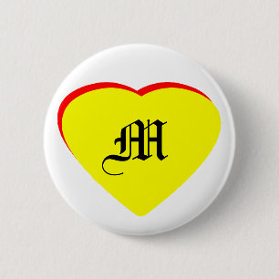Badge Rond 5 Cm "M" Coeur Jaune Rouge Faire-part de mariage Le MUS
