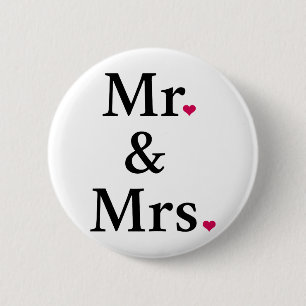 Badge Rond 5 Cm M. et Mme avec deux coeurs rouges