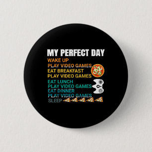 Badge Rond 5 Cm Ma journée parfaite Pizza Jeux vidéo Manette de je