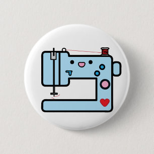 Badge Rond 5 Cm machine à coudre bleue
