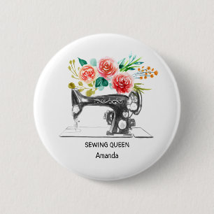 Badge Rond 5 Cm Machine à coudre noire Maileron blanc