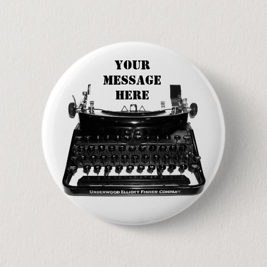 Badge Rond 5 Cm Machine à écrire d'auteur que votre message ici (Devant)