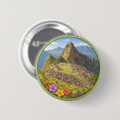 Badge Rond 5 Cm Machu Picchu du Pérou (Devant & derrière)