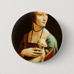 Badge Rond 5 Cm Madame avec une hermine par Leonardo da Vinci C.