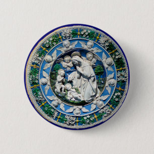BADGE ROND 5 CM MADONNA AVEC ENFANT ET ANGELS