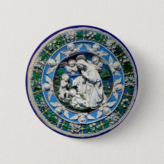 BADGE ROND 5 CM MADONNA AVEC ENFANT ET ANGELS (Devant)