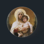 Badge Rond 5 Cm Madonna des Roses par Bouguereau<br><div class="desc">Madonna des Roses (1903) de Bouguereau est une vintage peinture de portraits religieux et réalistes de beaux-arts victoriens. Un portrait religieux de la Vierge et de l'Enfant avec Marie-Madeleine tenant le bébé Jésus-Christ avec des halos d'or et entouré de roses. À propos de l'artiste : William-Adolphe Bouguereau (1825-1905) était un...</div>