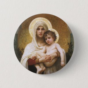 Badge Rond 5 Cm Madonna des Roses par Bouguereau