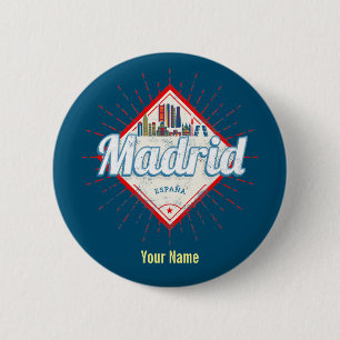 Badge Rond 5 Cm Madrid Capitale Espagne Rétro Skyline Vintage