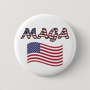 Badge Rond 5 Cm MAGA avec le drapeau américain rouge blanc et bleu