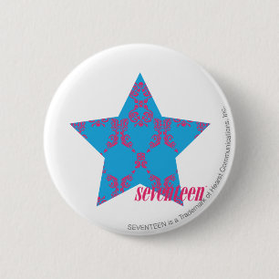 Badge Rond 5 Cm Magenta-Aqua 2 de damassé