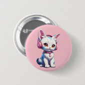 Badge Rond 5 Cm Magic Chaton Mignon avec Écouteurs (Devant & derrière)