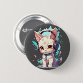 Badge Rond 5 Cm Magic Chaton Mignon avec Écouteurs (Devant & derrière)