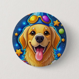 Badge Rond 5 Cm Magical Golden Retriever Puppy with Stars