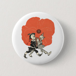 Badge Rond 5 Cm Magicien d'Oz Dorothy et pavots