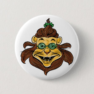 Badge Rond 5 Cm Magicien vintage de Oz, Lion portant des lunettes