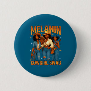 Badge Rond 5 Cm Magie de Cowgirl Noire Mélanine Western Juneteenth
