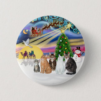 Badge Rond 5 Cm Magie de Noël (R) - Cinq chats (AmSH)