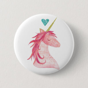 Badge Rond 5 Cm Magie rose de licorne avec le coeur