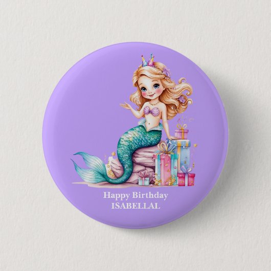 Badge Rond 5 Cm Magique sirène arc-en-ciel fête de fille anniversa (Devant)