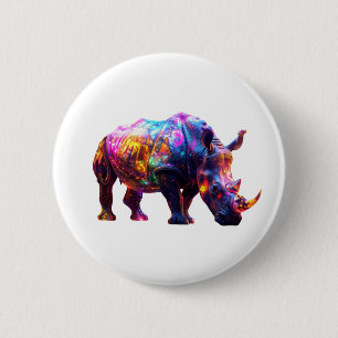 Badge Rond 5 Cm Magnifique Rhinocéros Lumineux