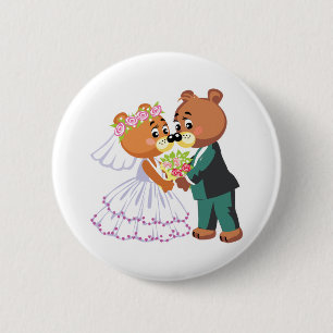 Badge Rond 5 Cm magnifiques ours en peluche mariés thème mariage