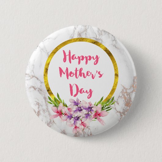 Badge Rond 5 Cm Magnolia Florals on White Marble Mother's Day (Devant)