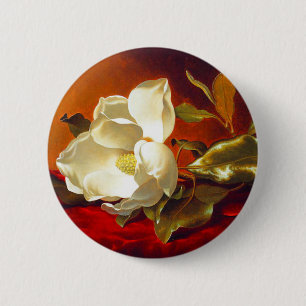Badge Rond 5 Cm Magnolia sur Red Velvet Martin Johnson Heade