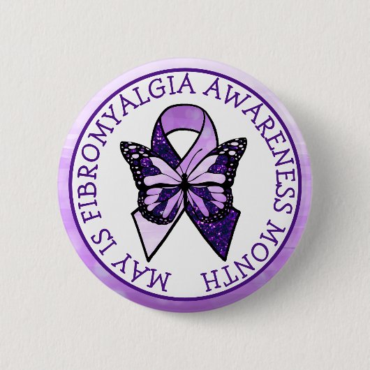 Badge Rond 5 Cm Mai est Fibromyalgia Butterfly Awareness Mois (Devant)