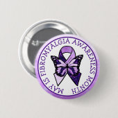 Badge Rond 5 Cm Mai est Fibromyalgia Butterfly Awareness Mois (Devant & derrière)