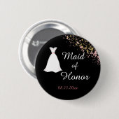 Badge Rond 5 Cm Maid d'honneur noir et or (Devant & derrière)