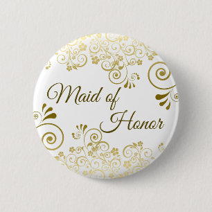Badge Rond 5 Cm Maid of Honor Sophisticted Gold Filigree Mariage