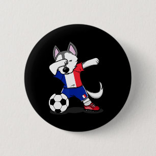 Badge Rond 5 Cm Maillot de fans de football de France chien husky 