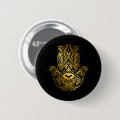 Badge Rond 5 Cm Main de Hamsa - Amulette arabe dorée (Devant & derrière)