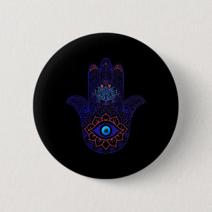 Badge Rond 5 Cm Main de Hamsa Bleu Œil Mauvaise Yoga - Symbole Spi