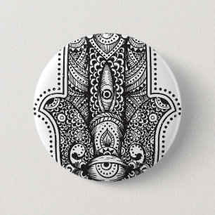 Badge Rond 5 Cm Main de Hamsa de Fatima Symbole islamique oriental