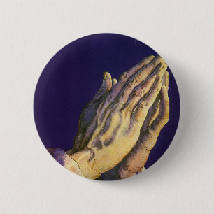 Badge Rond 5 Cm Mains anciennes priant avec l'étoile de Bethléem