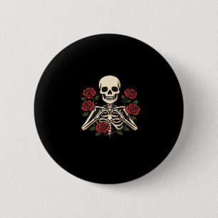 Badge Rond 5 Cm Mains Coeur Squelette Avec Roses Rouges - Romantiq