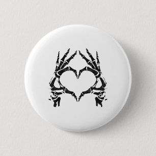 Badge Rond 5 Cm Mains de coeur de squelette - Halloween - Mains de