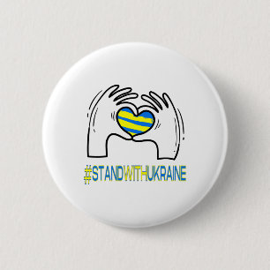 Badge Rond 5 Cm Mains de cœur debout avec le soutien de l'Ukraine